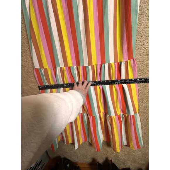 J. Crew Rainbow Stripe Tiered Maxi Dress Sz XL Dopamine Vacation Beach Comfort - Picture 13 of 16